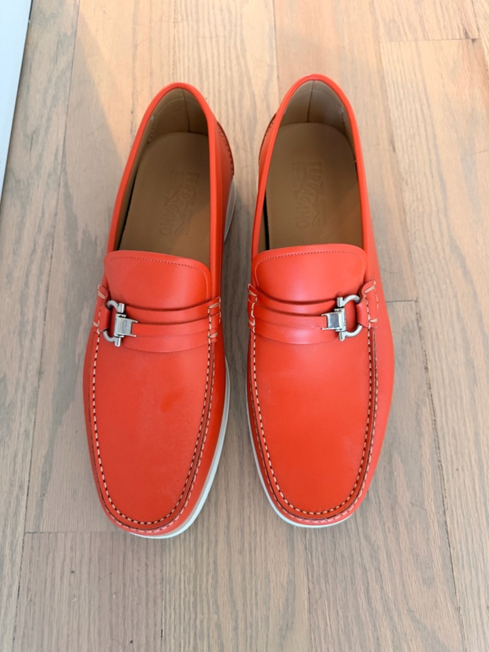 AUTHENTIC/Salvatore Ferragamo Leather Gancini loafers, sz12, NEVER WORN (no box)